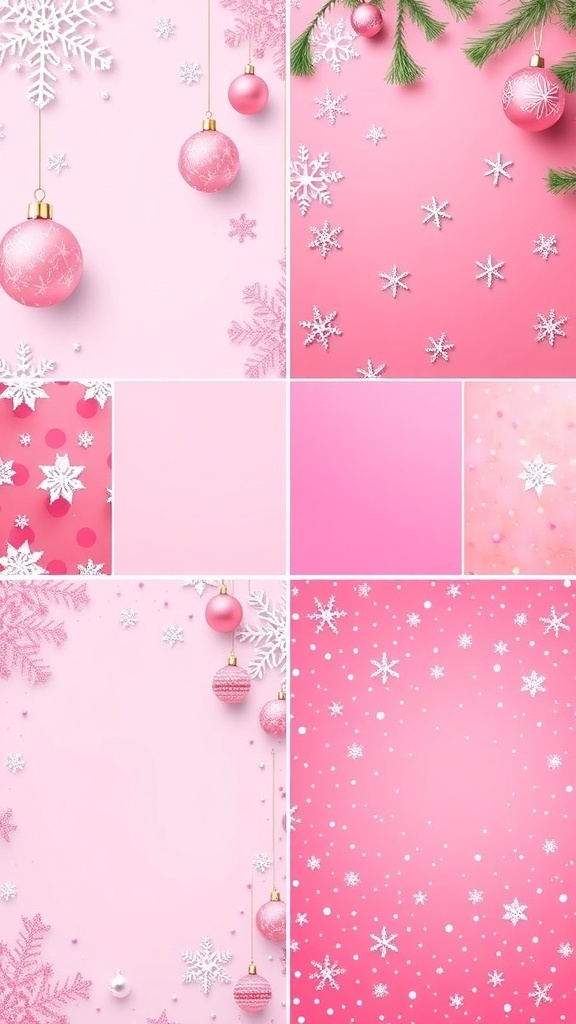 A variety of pink Christmas backgrounds with festive designs.